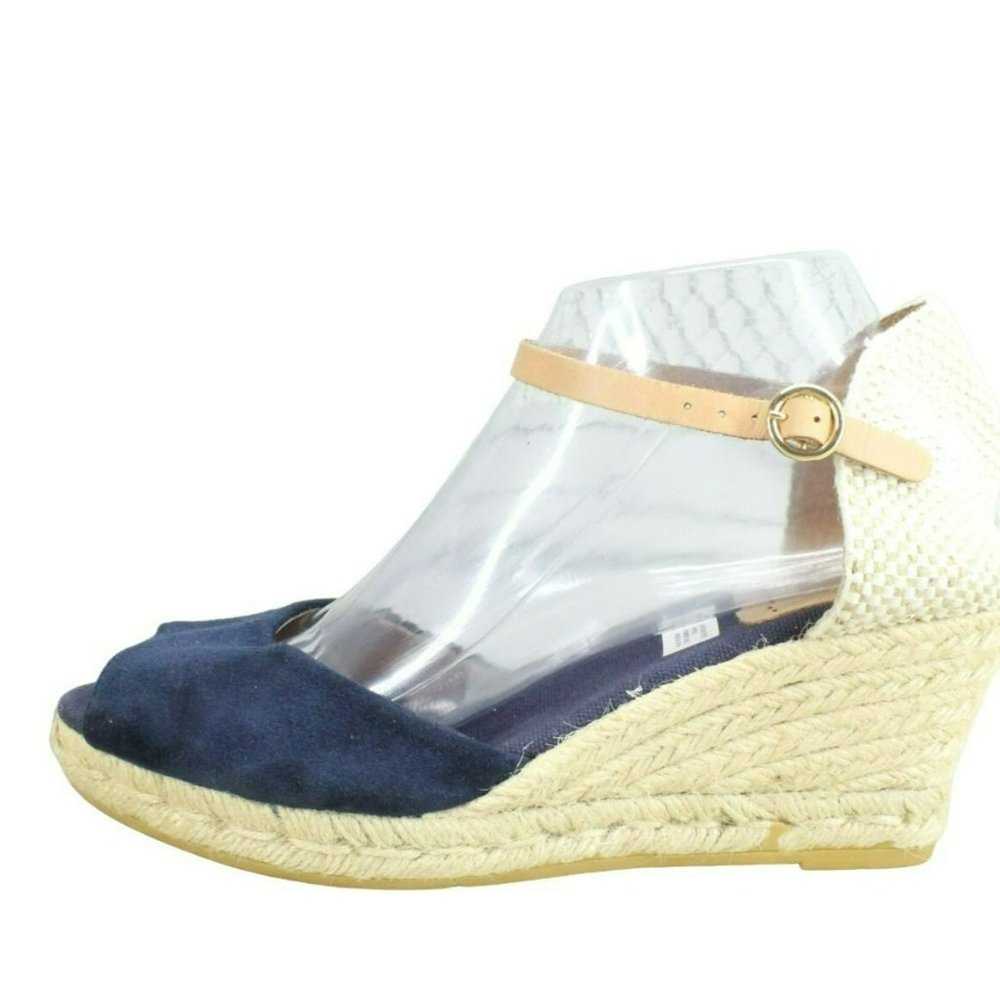 kanna Navy Blue and Natural Espadrille Wedge Sandals